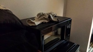 In a random hotel in Lebanon, TN...we are graced with the presence of Buddha the Grouch's socks...on the microwave